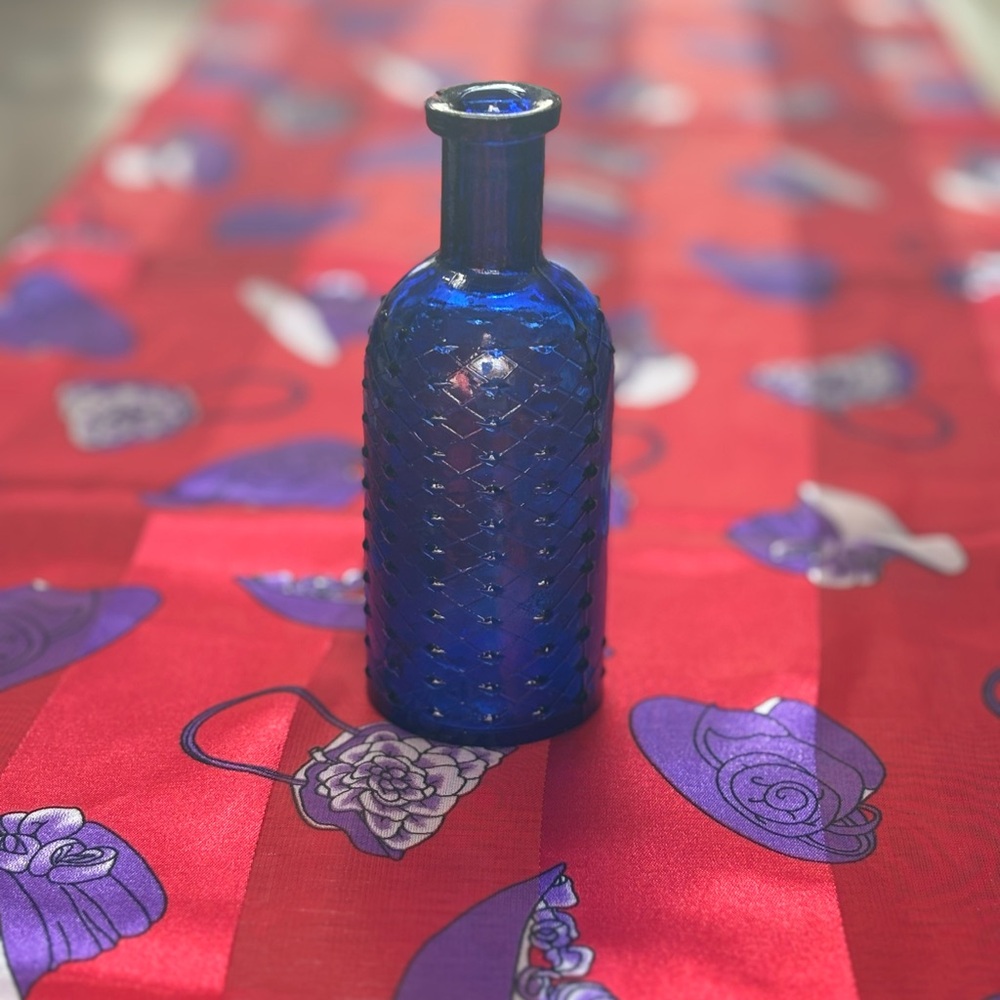 Spectacular Miniature Quilted Blue Poison Antique Dark Cobalt VTG Poison Bottle
